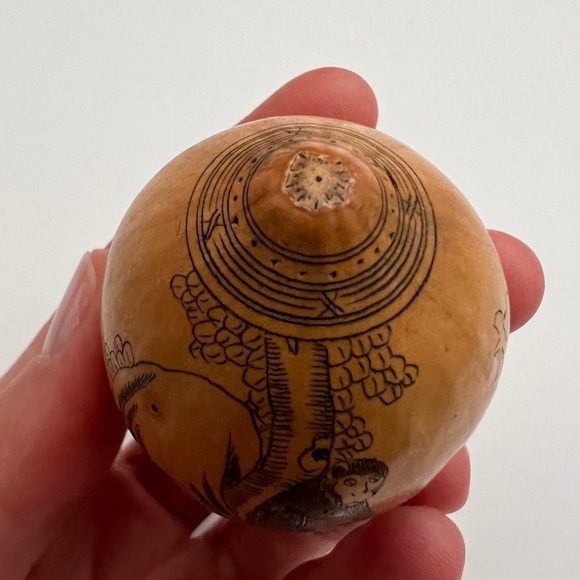 Antique lanzou carved etched gourd Chinese Zodiac year of Monkey folk art - Picture 12 of 13